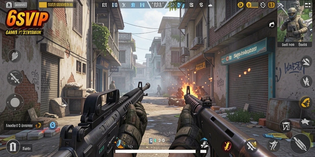 Tampilan gameplay seru dari 6SVIP dengan aksi tembak-menembak.
