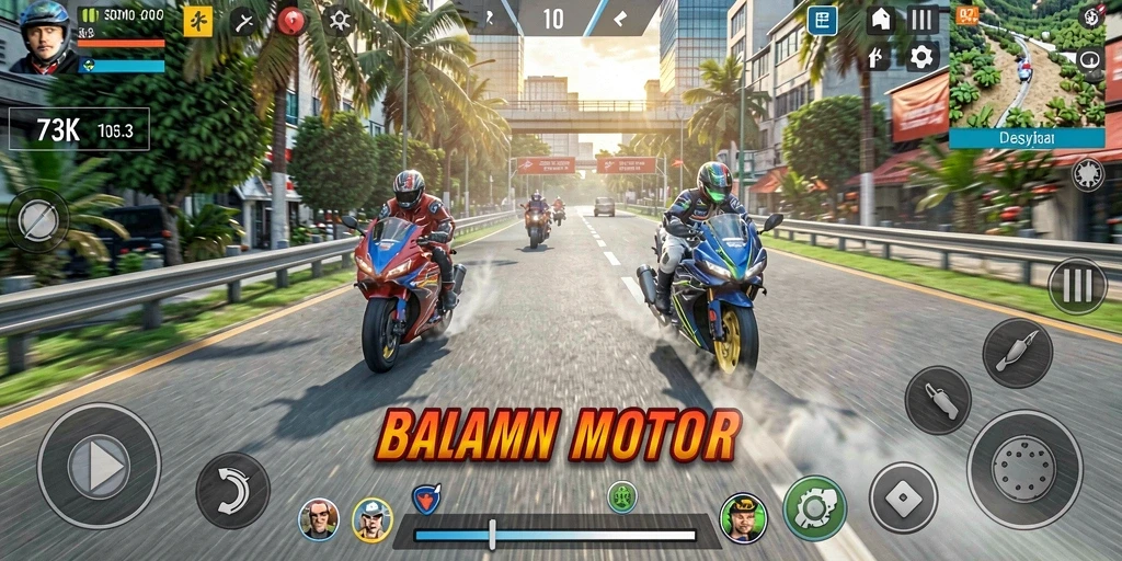 Tampilan balapan seru dalam gameplay 73K dengan grafik menawan.