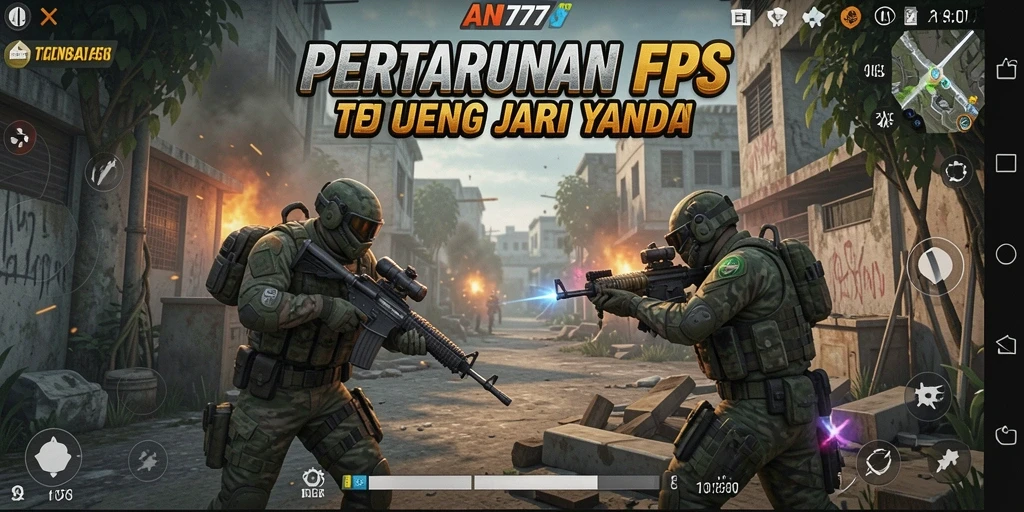 Tampilan gameplay AN777 dengan aksi tembak-menembak yang intens.