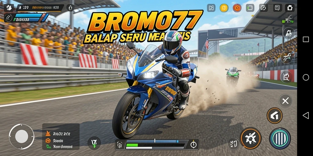 Gameplay seru BROMO77 dengan balapan motor yang mendebarkan.