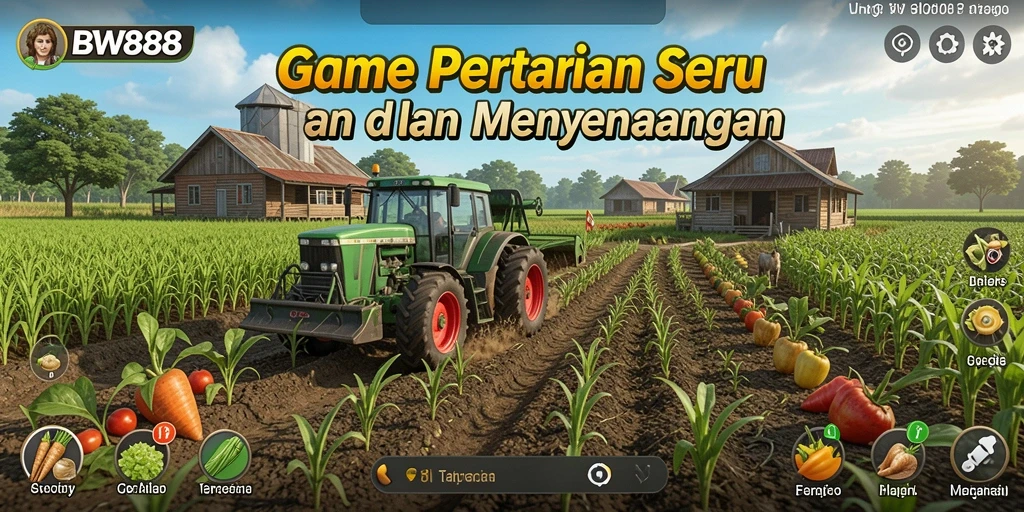 Screenshot gameplay BW888 menampilkan kebun yang luas dan beragam tanaman.