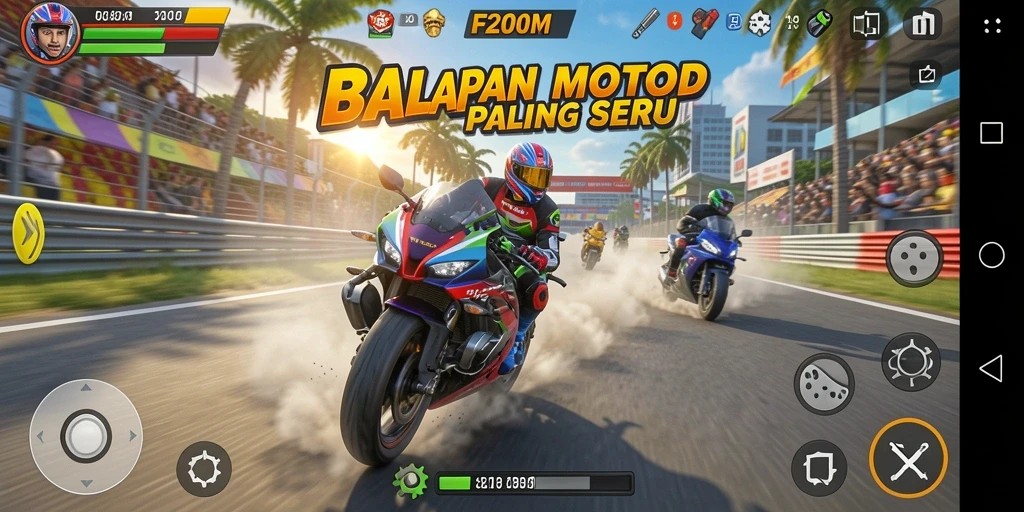 Tampilan seru gameplay balapan motor di F200M
