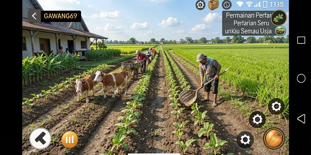 Screenshot GAWANG69 menampilkan aktivitas bertani yang seru dan interaktif.