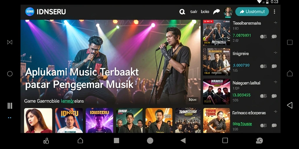 Tampilan utama IDNSERU dengan berbagai pilihan lagu dan fitur menarik.