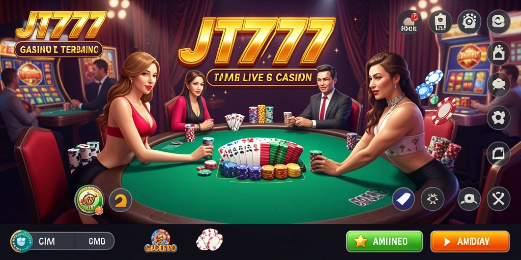 Screenshot gameplay JT777 menunjukkan suasana Live Casino yang eksklusif dan menarik.