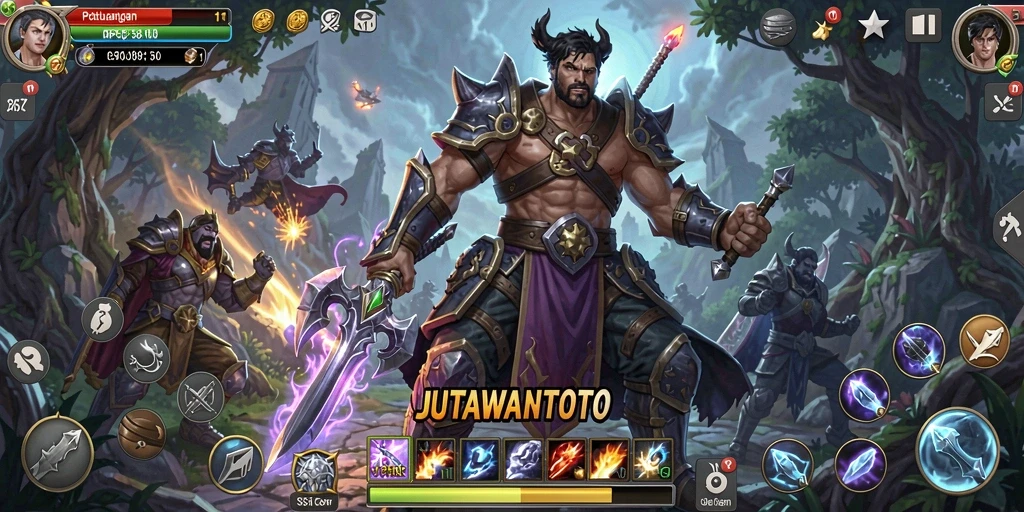 Tampilan gameplay menegangkan di JUTAWANTOTO dengan pertarungan seru.