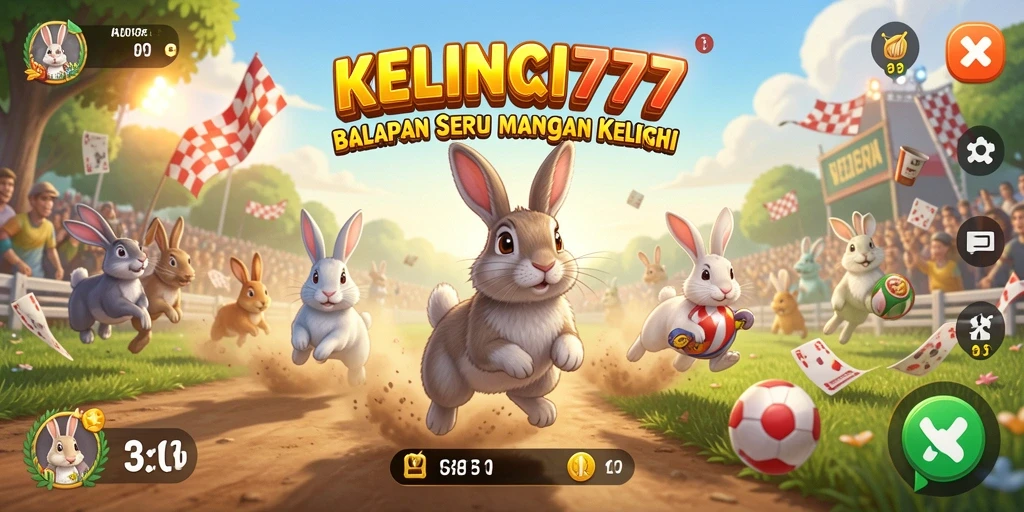 Screenshot gameplay KELINCI777 dengan balapan kelinci di trek seru.