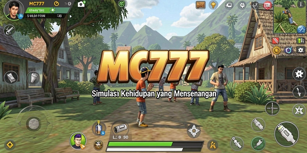 Screenshot gameplay MC777 menampilkan interaksi karakter dan lingkungan yang dinamis.