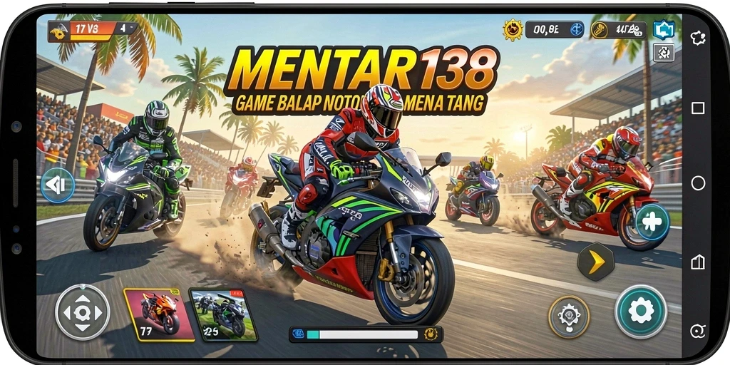 Screenshot MENTARI138 menampilkan aksi balap motor yang seru.