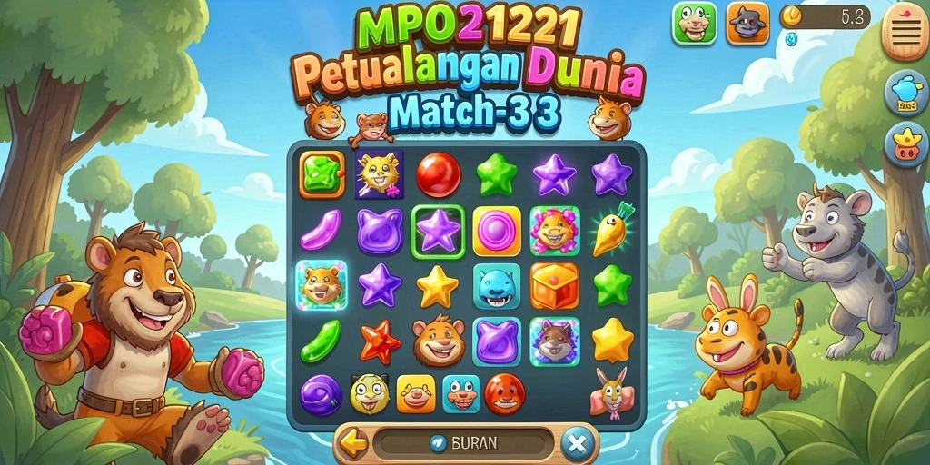 Gameplay Match-3 yang penuh warna dan menantang di MPO2121.