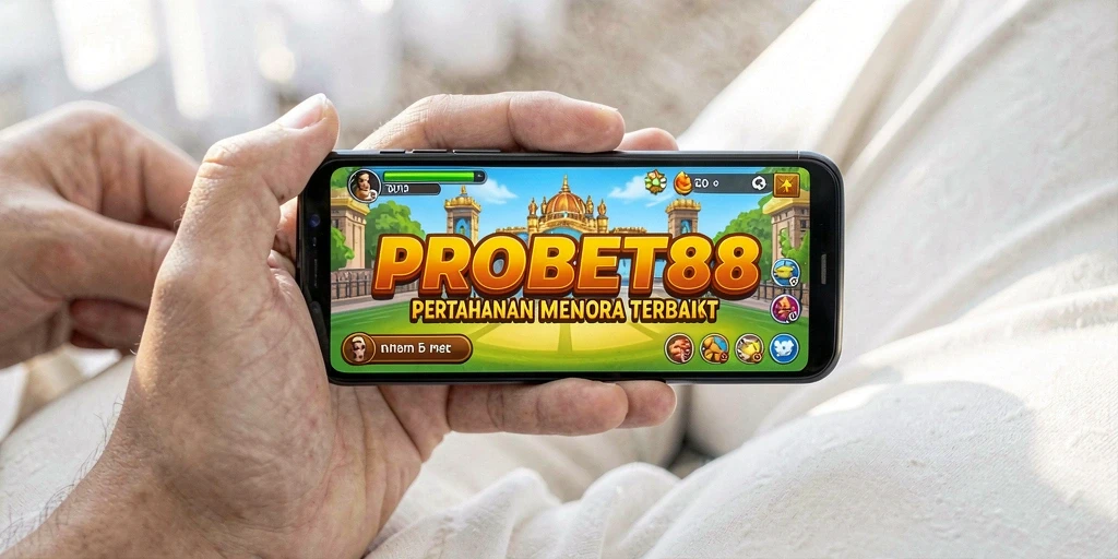 Tangkapan layar gameplay <strong>PROBET88</strong> menunjukkan pertahanan menara yang strategis dan serangan musuh yang intens.