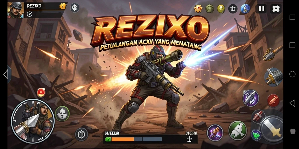 Tampilan aksi epic gameplay REZIXO saat bertarung.