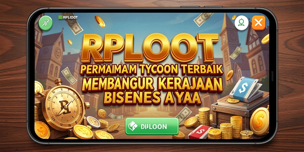 Screenshot gameplay RPLOOT menunjukkan suasana membangun kerajaan bisnis yang seru.
