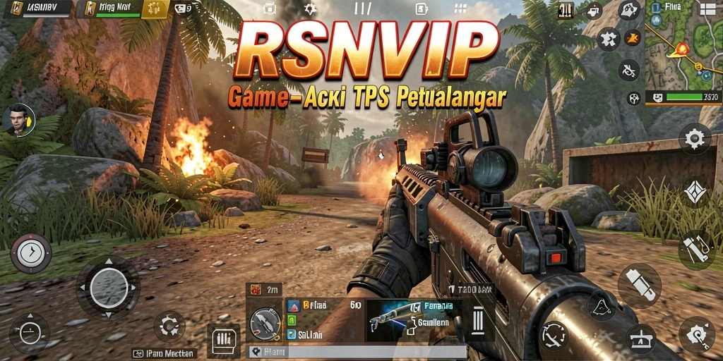 Tampilan screenshot RSNVIP menampilkan gameplay seru di arena perang TPS.