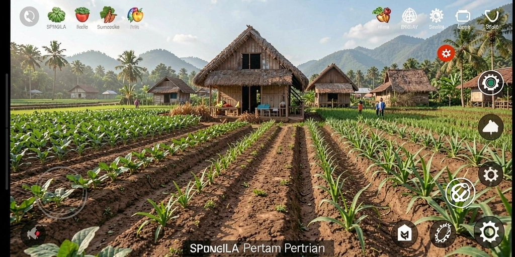 Tangkapan layar gameplay menunjukkan aktivitas bertani di SPINGILA.