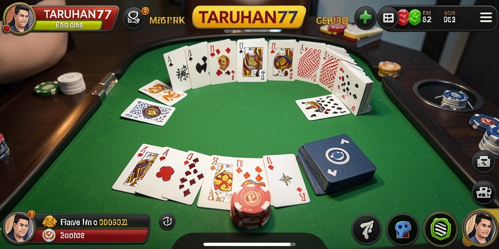 Tampilan gameplay TARUHAN77 dengan kartu Gaple yang menarik.