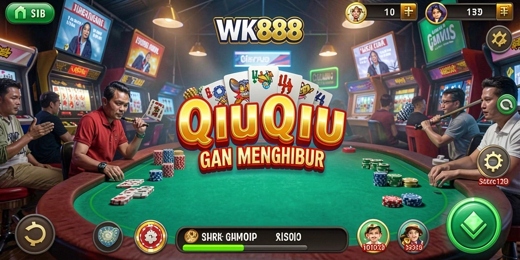 Screenshot utama menunjukkan aksi seru saat bermain QiuQiu di WK888.