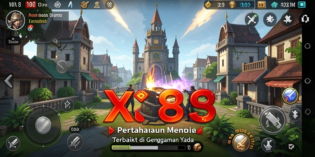 Tangkapan layar X88 menunjukkan menara yang beraksi dalam menghadapi gelombang musuh yang ganas.